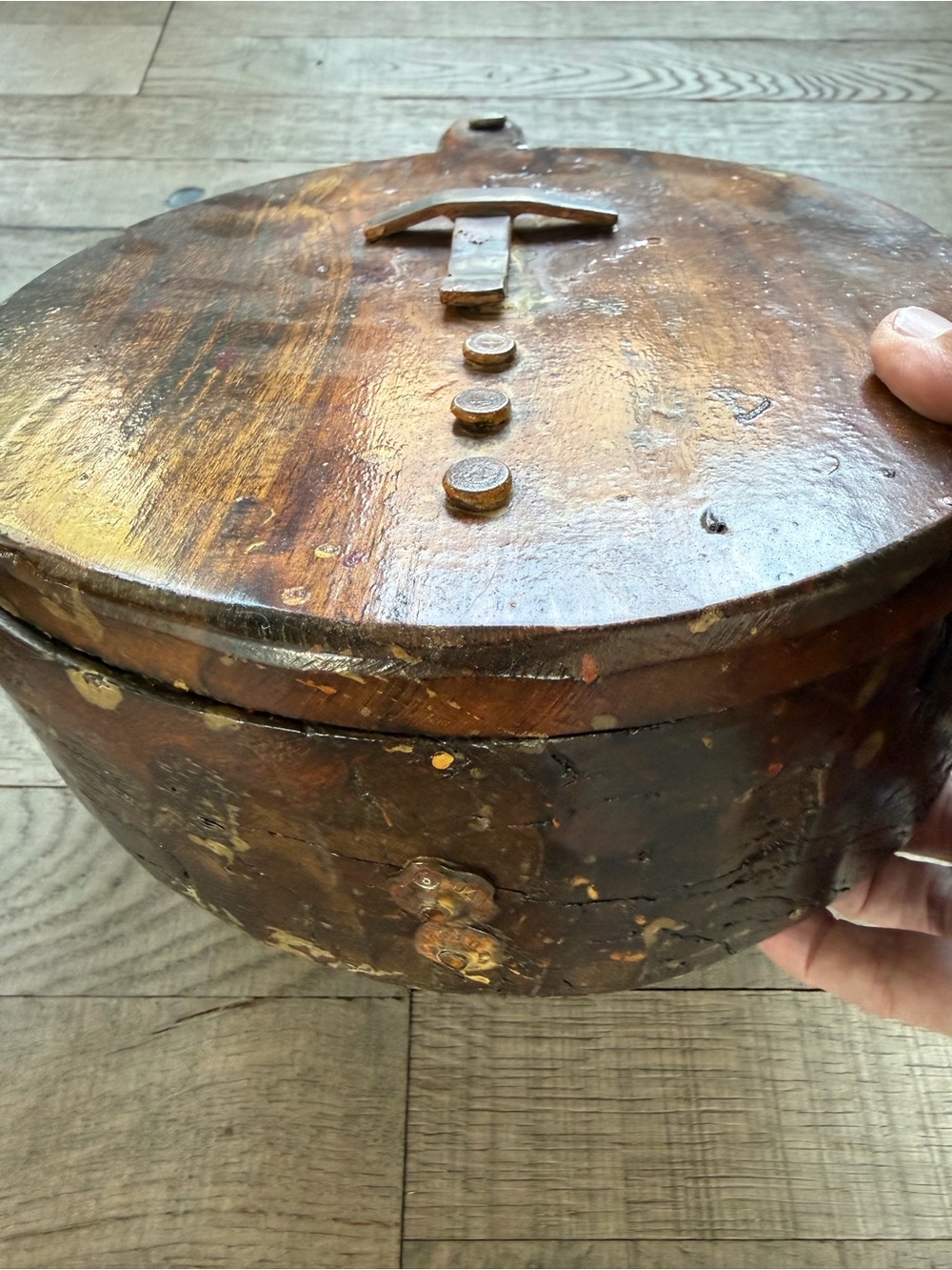 Jan Barboglio Wood Blessing Box with Iron Cross in Warm Brown - Picture 3 of 5